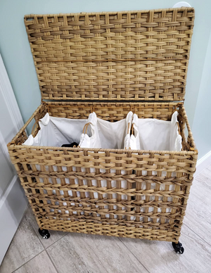 Handwoven Laundry Hamper, Rattan-Style Laundry Basket with 3 Removable Bags