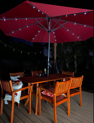 9' Solar 32 LED Lighted Patio Umbrella with 8 Ribs - Red