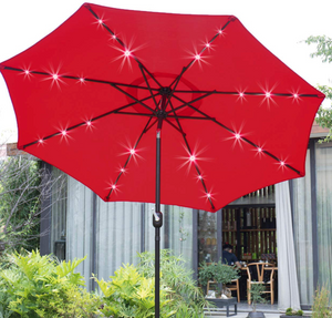 9' Solar 32 LED Lighted Patio Umbrella with 8 Ribs - Red