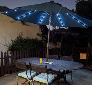 8 rib patio umbrella lights 9' Solar 32 LED Lighted Patio Umbrella with 8 Ribs