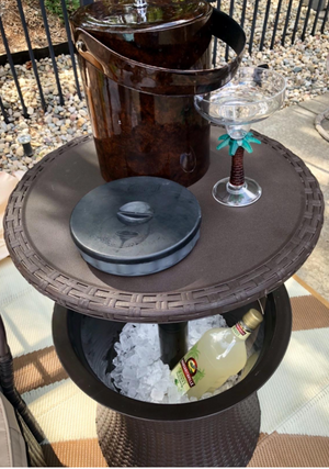 Outdoor Patio Furniture and Hot Tub Side Table with 7.5 Gallon Beer and Wine Cooler