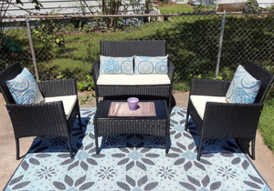 4 Pieces Outdoor Rattan Chair Wicker Sofa Garden Conversation Bistro Set