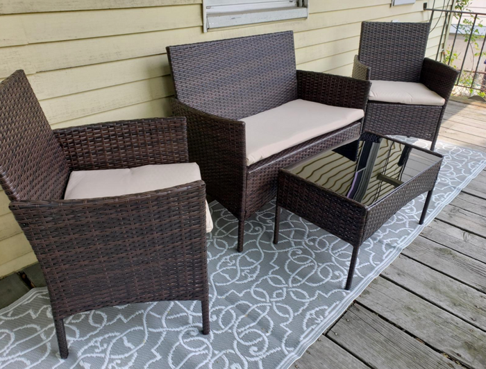 4 Pieces Outdoor Patio Furniture Sets Rattan Chair Wicker Set - Brown