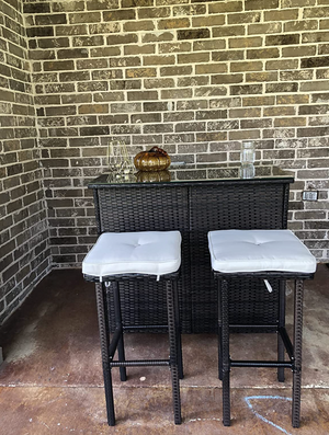 3PCS Patio Bar Set with Stools and Glass Top Table