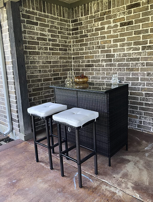 3PCS Patio Bar Set with Stools and Glass Top Table