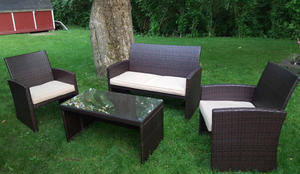 4 Pieces Outdoor Patio Furniture Sets Rattan Chair Patio Set Wicker Conversation Set
