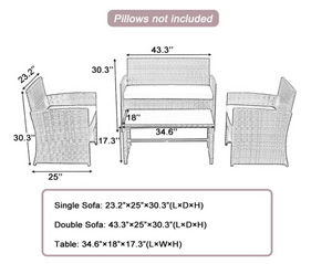 4 Pieces Outdoor Patio Furniture Sets Rattan Chair Patio Set Wicker Conversation Set