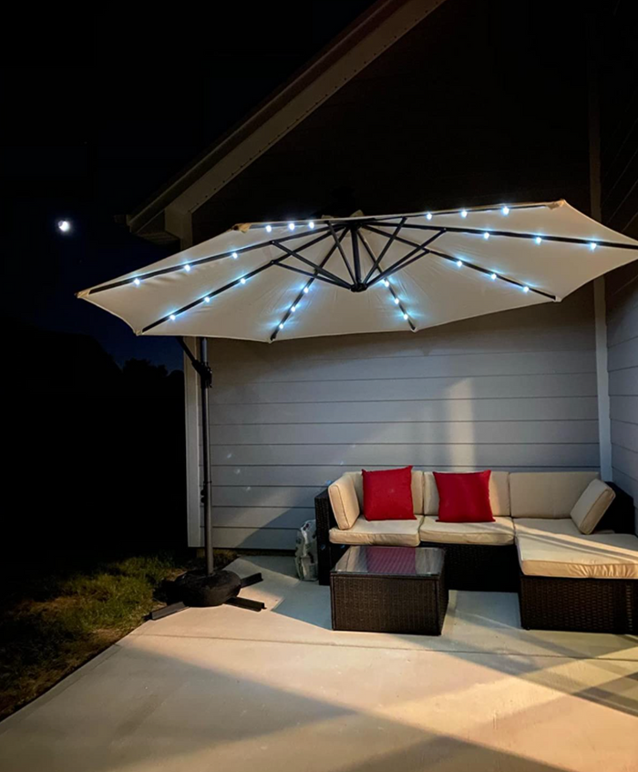 10ft Solar LED Offset Hanging Market Patio Umbrella