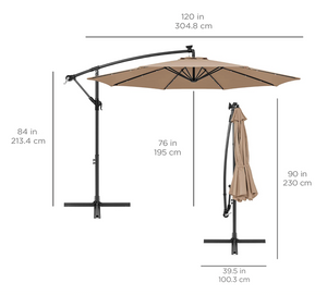 10ft Solar LED Offset Hanging Market Patio Umbrella
