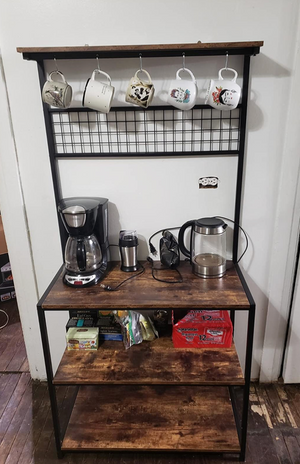 Kitchen Baker's Rack, Coffee Bar with 5 Hooks, Industrial Microwave Oven Stand