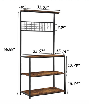 Kitchen Baker's Rack, Coffee Bar with 5 Hooks, Industrial Microwave Oven Stand