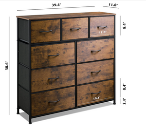 9-Drawer Dresser, Fabric Storage Tower for Bedroom, Nursery, Entryway, Closets, Tall Chest Organizer Unit