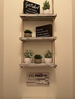3 Tier Rope Farmhouse Wall Hanging Floating Shelves, Rustic White Wall Shelf