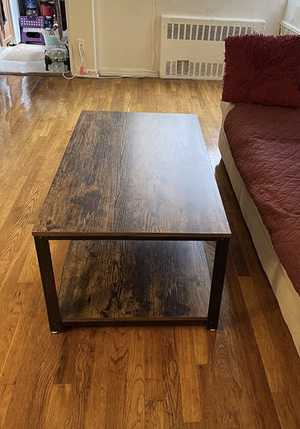 Industrial Coffee Table with Storage Shelf for Living Room, Wood Look Accent Furniture