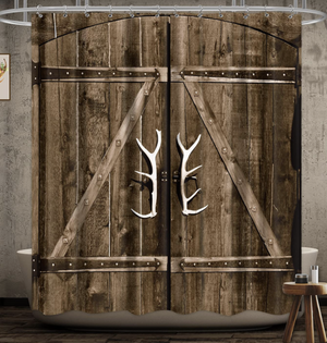 Wooden Garage Barn Door Shower Curtain 72Wx72H Inch Wood Plank Retro