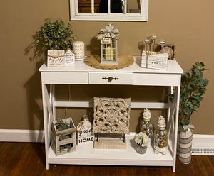 White Entryway Table with Drawer and Shelf, Slim Console Tables with Storage