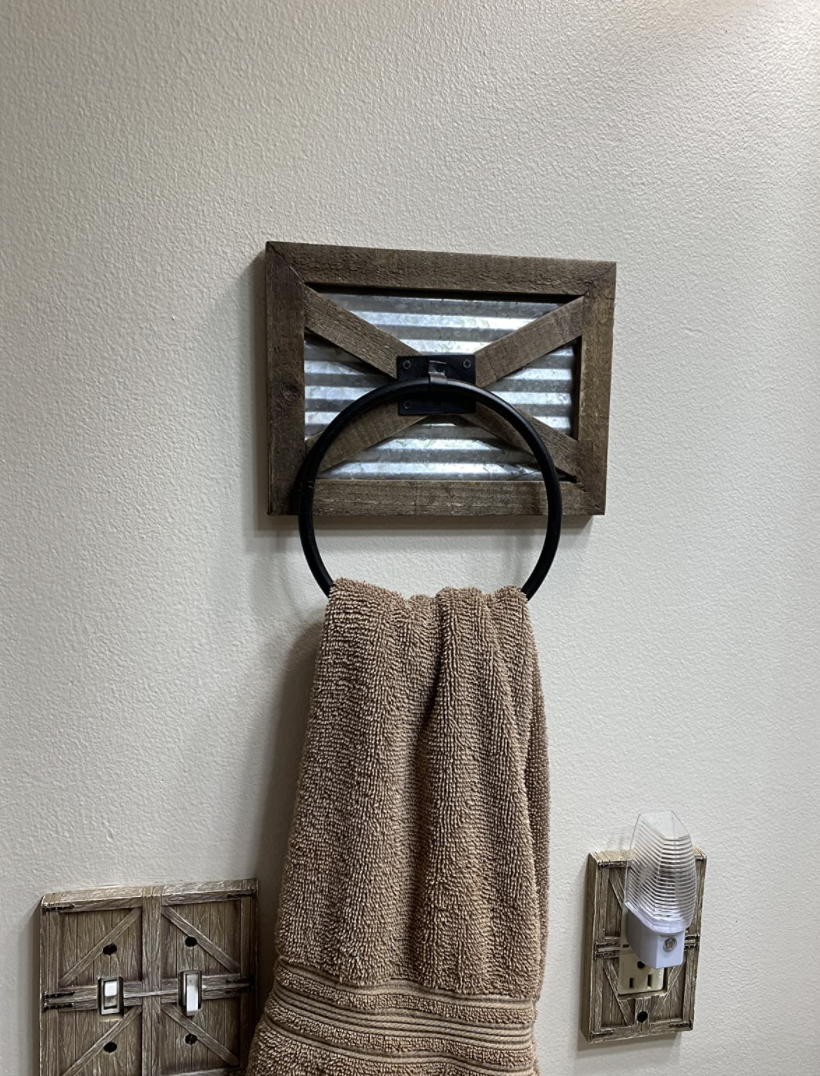 Barn Door Bathroom Rustic Towel Ring - Wall Mounted Farmhouse Hand Towel Holder