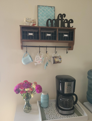 Rustic Coat Rack Wall Mounted Shelf with Hooks & Baskets, Entryway Organizer Wall Shelf with 5 Coat Hooks and Cubbies