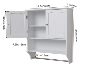 Wall Bathroom Cabinet with 2 Shelf & Towels Bar, Medicine Cabinet with 2 Doors for Bathroom