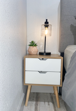 Set Of 2 End Side Table Nightstand with Storage Drawer -Fashion Modern Assemble Storage Cabinet