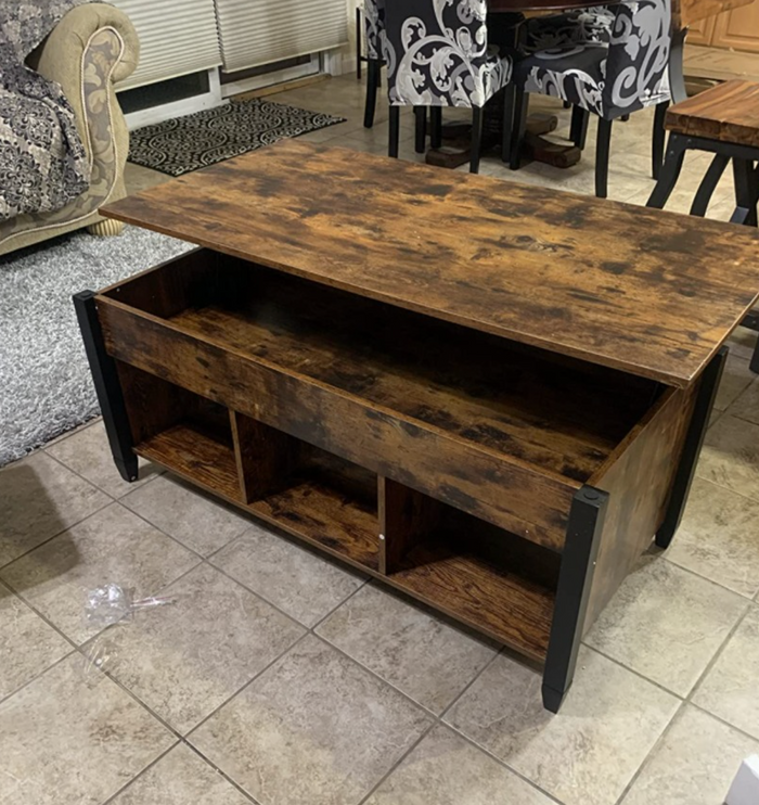Lift Top Coffee Table with Hidden Compartment & Shelf, Lift Tabletop Dining/Center Table